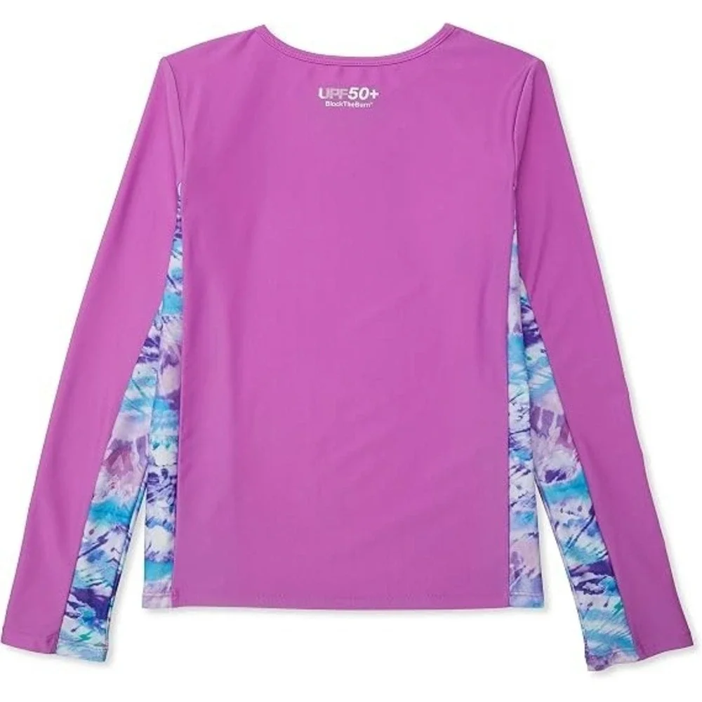 Speedo Girls' Swim Shirt Long Sleeve Rashguard - UPF 50+, Purple Combo, Medium